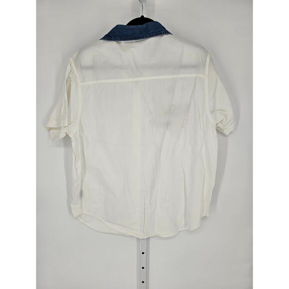 Quizz Woman Womens Embroidered Short Sleeve Denim Collar Button Down Top Size 16 - Picture 6 of 6